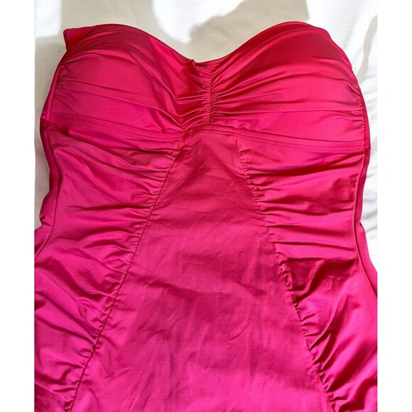 Tommy Bahama One-Piece Swimsuit Women Sz 12 Halter Hot-Pink Ruched NWOT - Picture 2 of 12